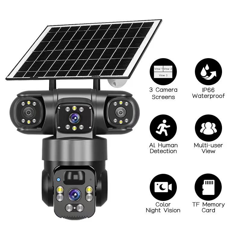 360° Panoramic Triple-Lens Solar Wireless 4G Outdoor Camera with Night Vision