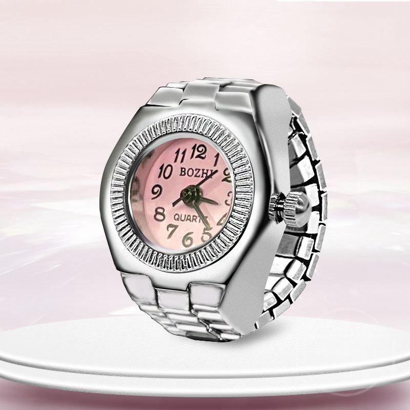 Fashion Mini Quartz Watch Clock Finger Rings for Men Women Elastic Strap Punk Gothic Couple Roman Ring Jewelry Gift