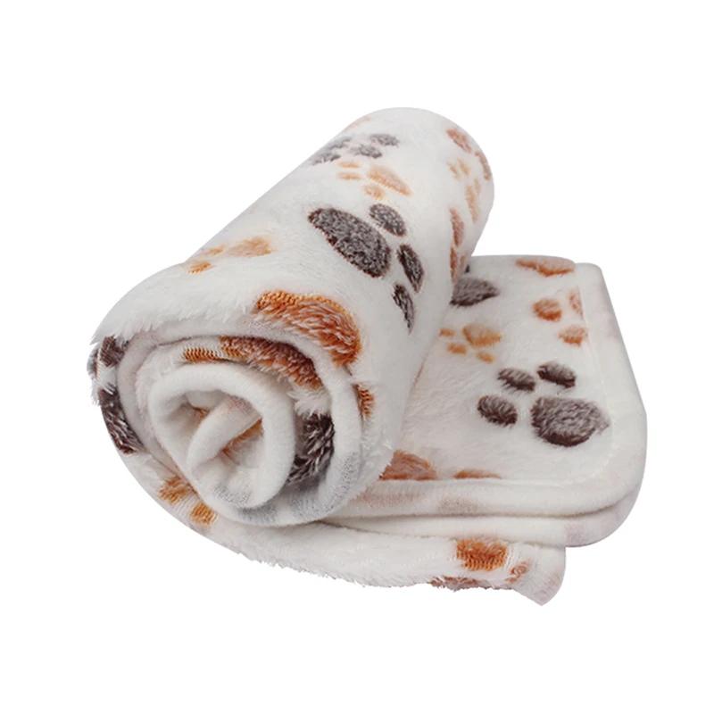 Soft Flannel Pet Blanket Paw Print Warm Dog Cat Bed Mat Cozy Plush Throw Blanket for Small Medium Dogs Cats (white,S) белый