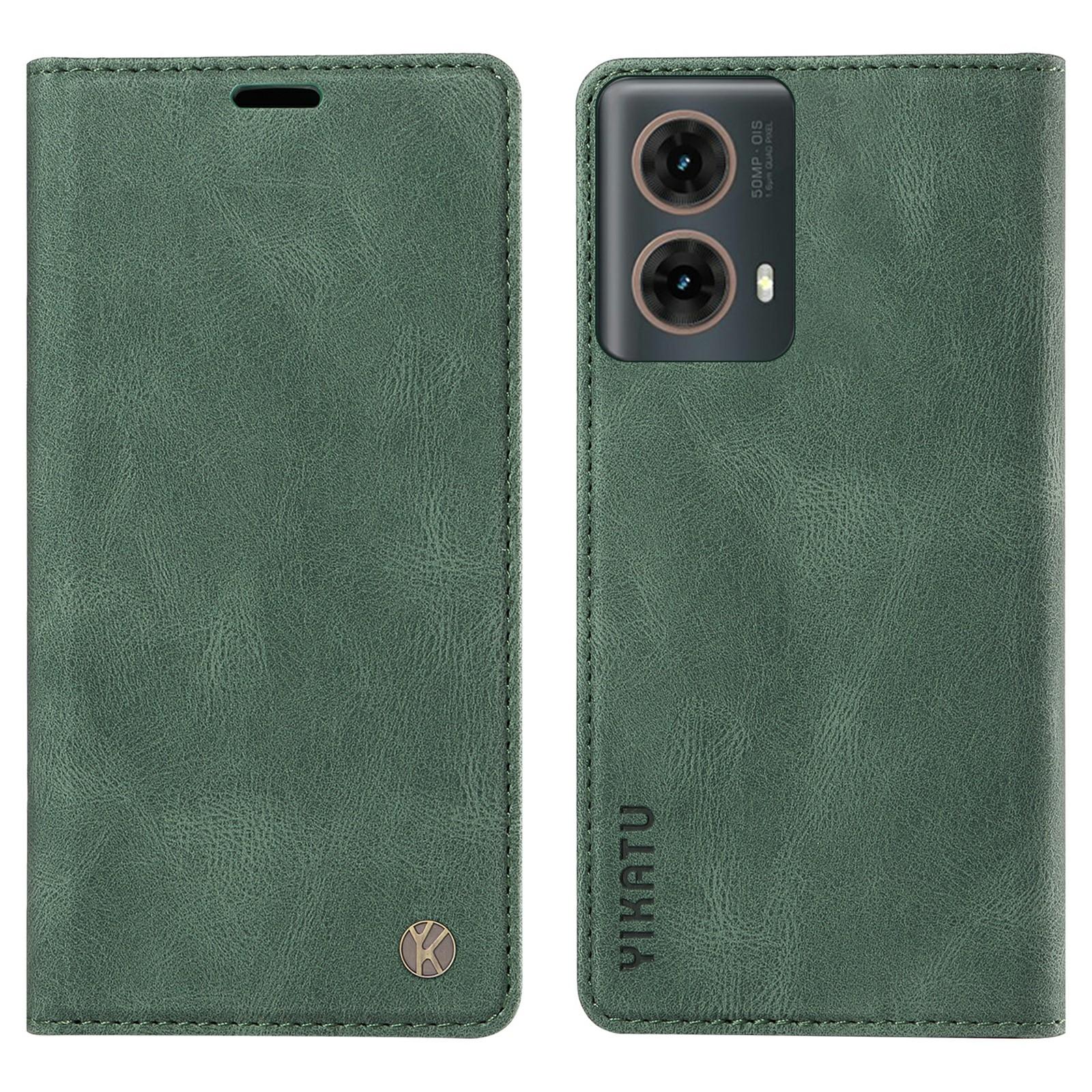 

YIKATU YK-004 For Motorola Moto G85 5G/S50 Neo 5G Case Leather Phone Wallet Cover Skin-Touch Green