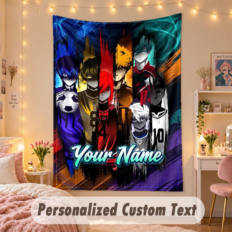 Custom Personalized Tapestry,Blue Lock Print Custom Name Text Wall Art Hanging for Bedroom