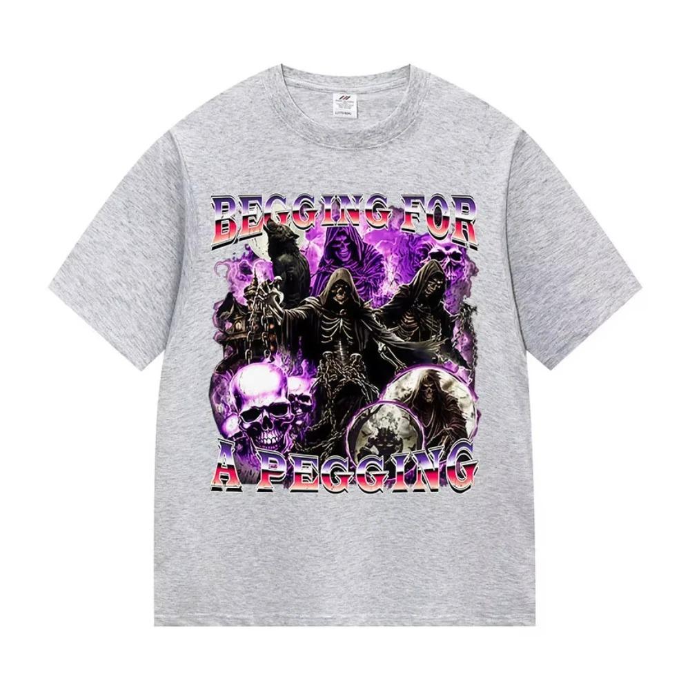 2026 BEGGING FOR A PEGGING Funny Skeleton T Shirt Men Women Vintage Gothic Short Sleeve Tshirts Casual Cotton Tops T-shirt Streetwear