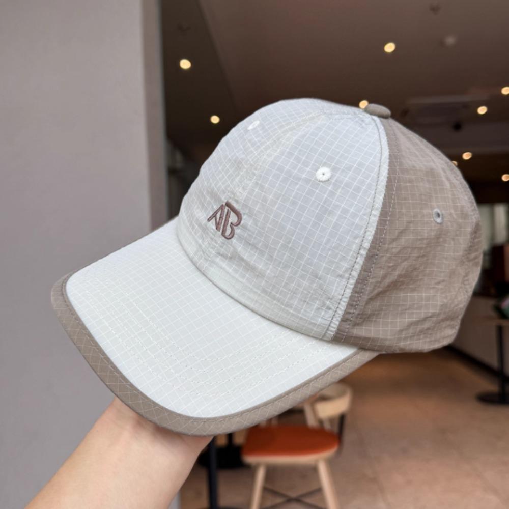 Short Brim Baseball Cap Letter Embroidery Nylon Material Color Block Design Unisex Sun Hat for Cycling Running Outdoor Sports