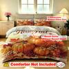 3 Pcs Hello Fall Duvet Cover Set Pumpkin Maple Leaf Print Thanksgiving Cozy Bedding Set for Bedroom Living Room