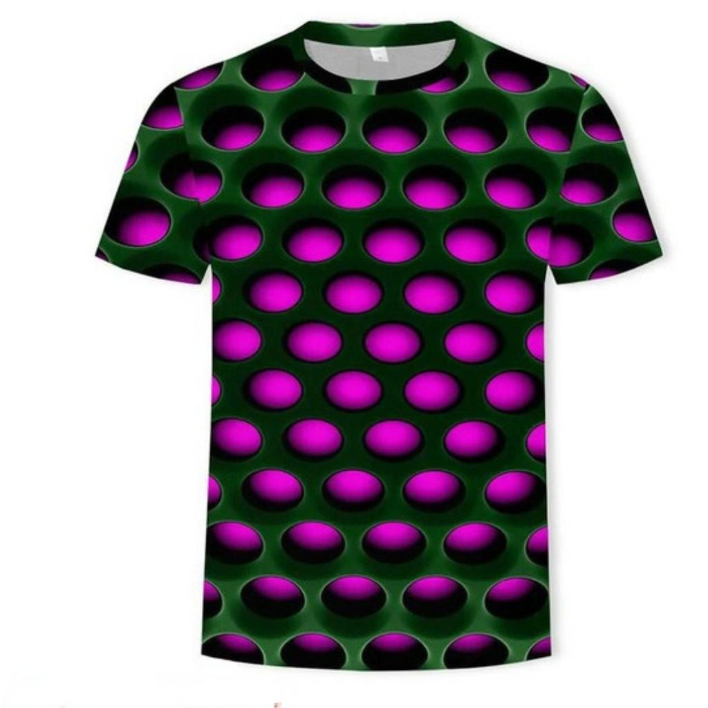 Spring New Men's 3D Digital Printing Mesh Hole Honeycomb Fun Short-sleeved Round Neck T-shirt Men's Fashion Tops