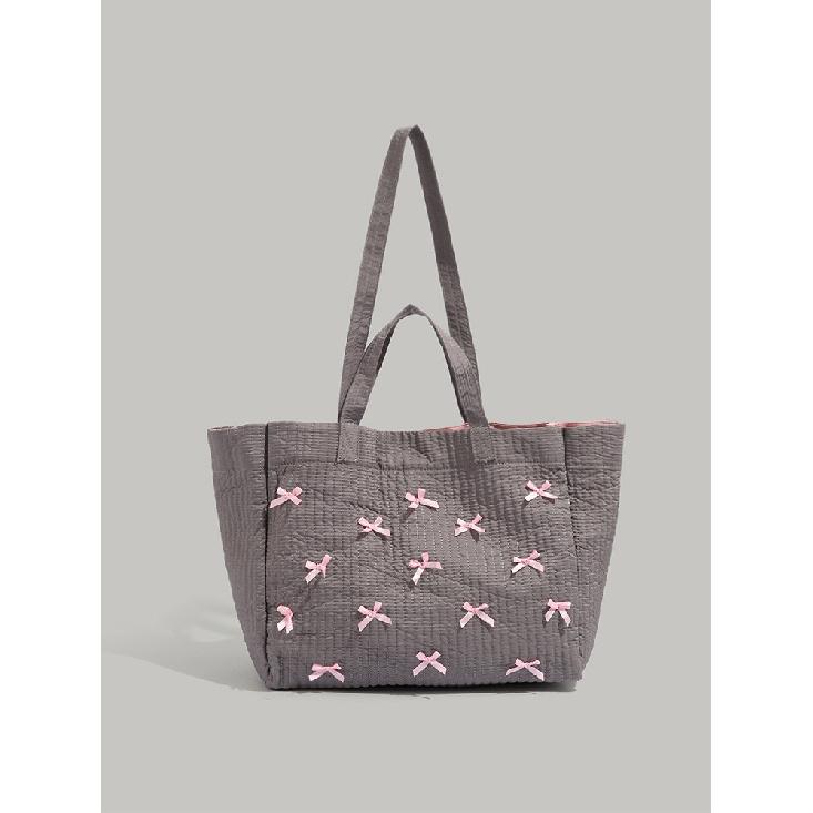 

Korean Fashion 2024 New Cute All-Matching Bag Canvas Bag Large Capacity Commuter Bow Portable Crossbody Bag Gray large-sized
