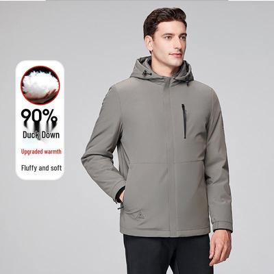 Men's Hooded Winter White Duck Down Jacket - Warm Middle-aged Business Outerwear