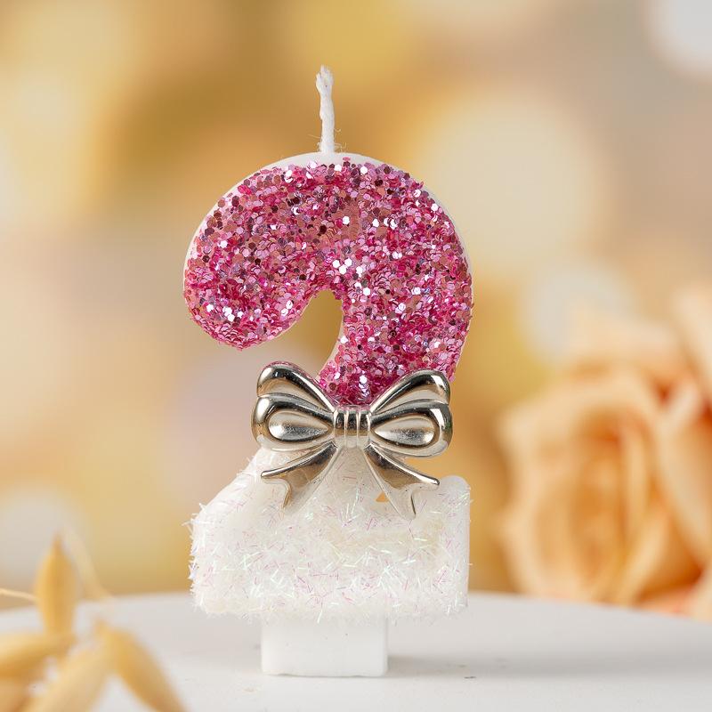 Silver Bow Digital Candle Princess Atmosphere Birthday Party Cake Decoration Candle Plug-in