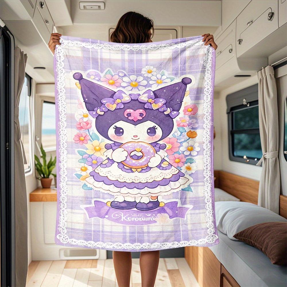 

1pc Cute, Kuromi, Floral RV flannel blanket, pattern printed blanket, sofa bed couch car office camping travel warm comfortable soft blanket 130x150cm