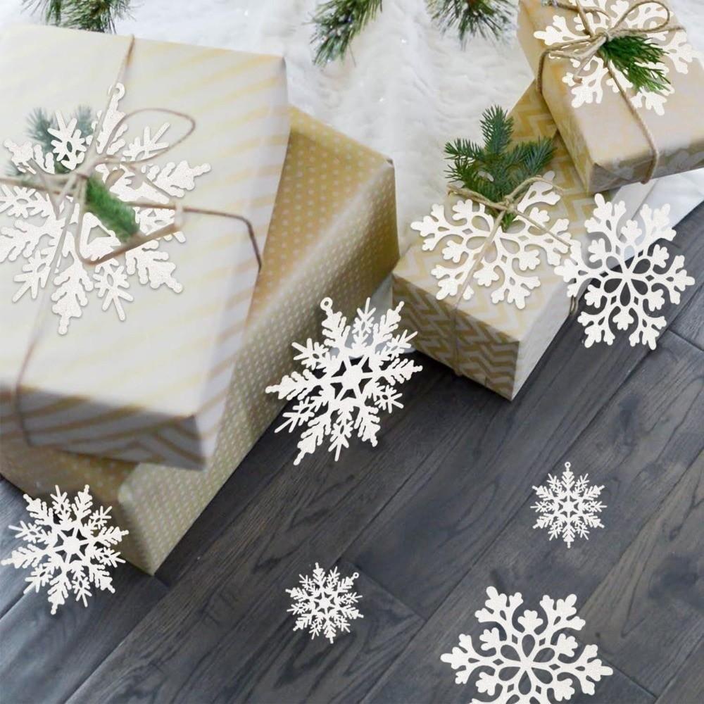 18/36pcs Merry Christmas Paper Snowflakes Glitter White Double-Sided Xmas Tree Pendants Lightweight Snow Flakes Charm