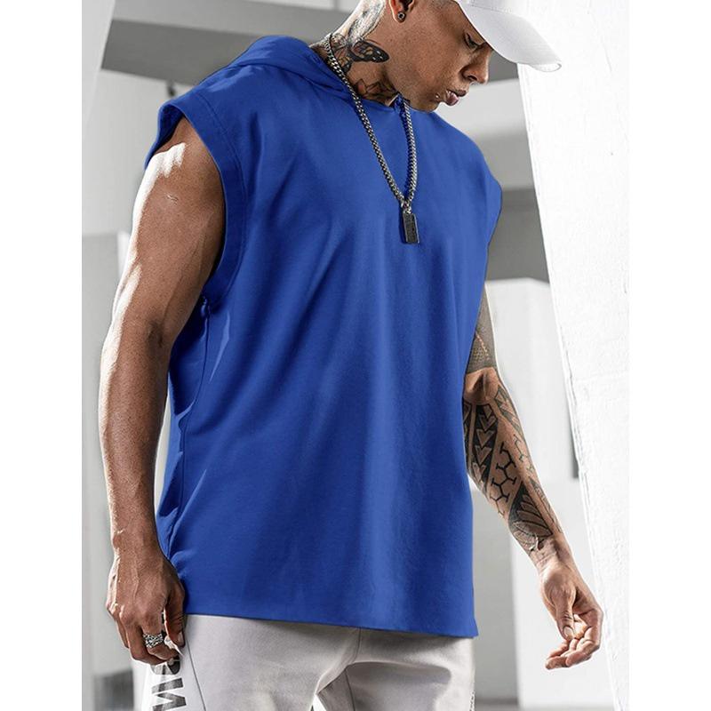 Summer Men's Fitness Pullover Sports Casual Sleeveless Hooded Vest Loose Solid Color Vest