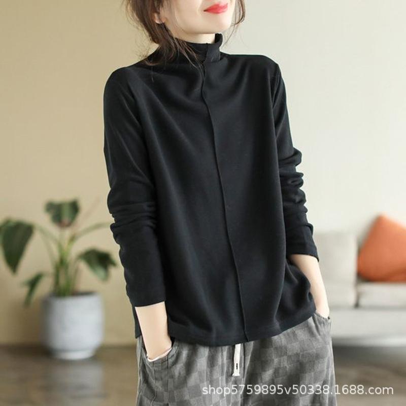 Double-sided German Velvet Simple Splicing Semi-turtleneck New Thickened Bottoming Shirt for Women's Autumn and Winter Versatile Fashion