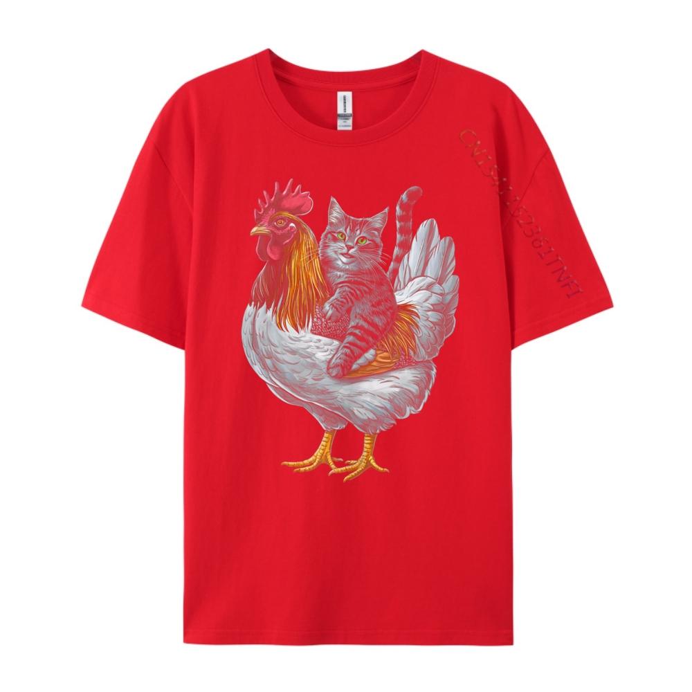 Cat Riding Chicken Tuxedo Cat On A Chicken Printed T-Shirt Graphic T Shirts Letter
