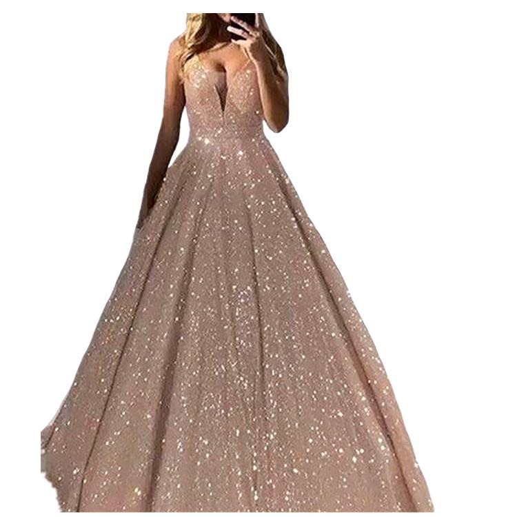 2024 Spaghetti Strap Crystal V-Neck Backless Evening Gown