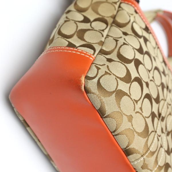 Coach Canvas Shoulder Tote Bag Leather Orange Women 8679 Used