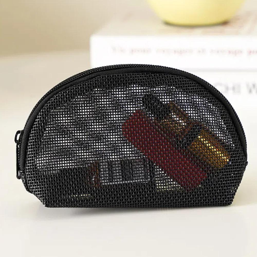 Portable Large Capacity Mesh Makeup Bag Solid Color Lightweight Cosmetic Organizer Bag Handheld Travel Makeup Pouch