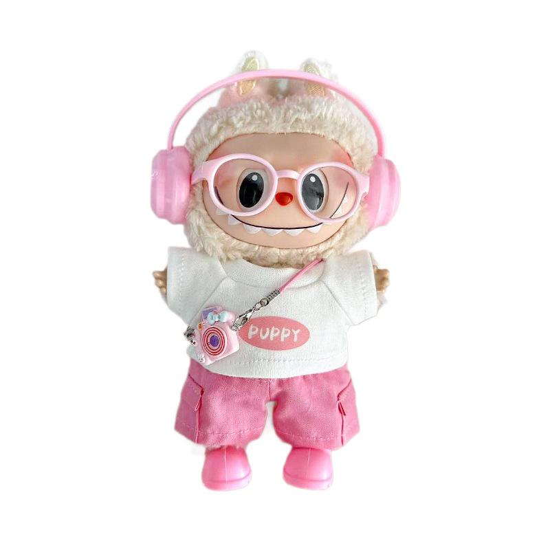 Vestiti per Bambola Labubu di Prima, Seconda, Terza Generazione 17cm con Cuffie, Occhiali, Set Sportivo da Tennis Rosa