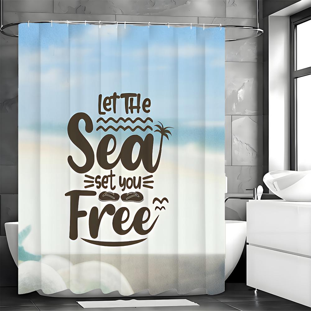 Summer ocean beach let the sea set you free text shower curtain, bathroom decorative shower curtain, waterproof shower curtain w