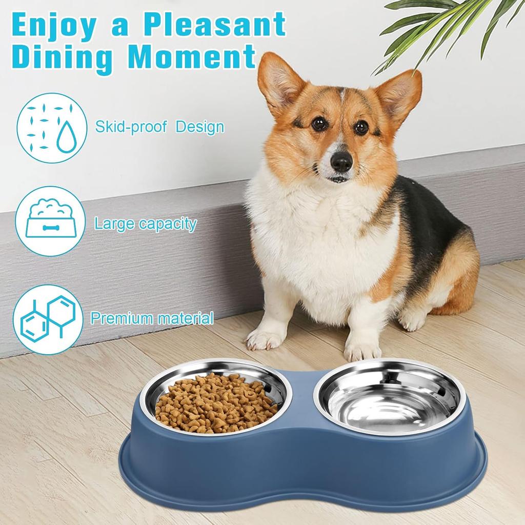 Double-bowl pet set (water and food bowls), feeding bowls for puppies, medium-sized dogs, and cats