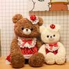 Bear Doll Soft Fluffy Red Dot Dress Lace Embellishments Comfortable Hug Bear Plush Toy Bedroom Pillow Sofa Decor