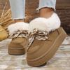 Winter New Lace-up Thick-soled Wool Wool Cotton Shoes 2025 Plus Size Muffin Fleece Warm Snow Boots for Women