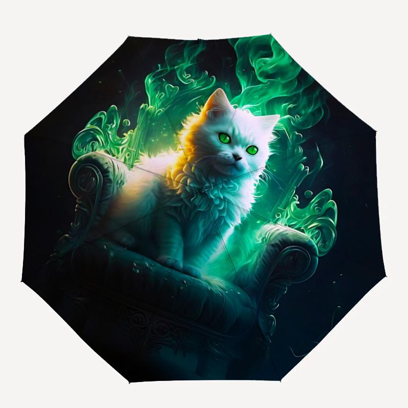 

1pc Mystical Cat Auto-Fold Umbrella with One-Touch Open/Close - 8 Reinforced Ribs for Windproof Stability, yy251118168