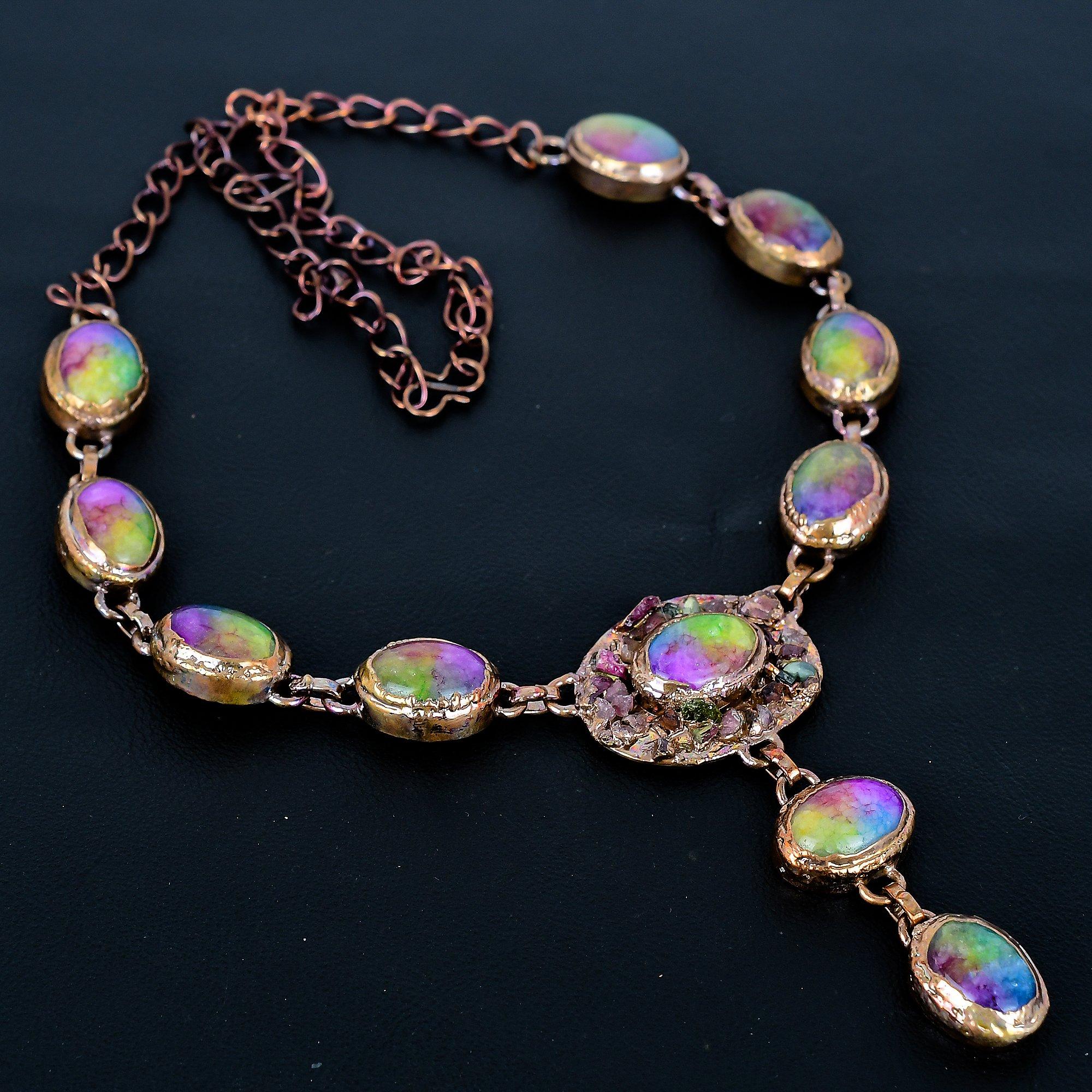 

Rainbow Solar Quartz Copper Electroformed Necklace Adjustable, Chain Necklace Handmade Gemstone, Gift For Mom Antique Jewelry