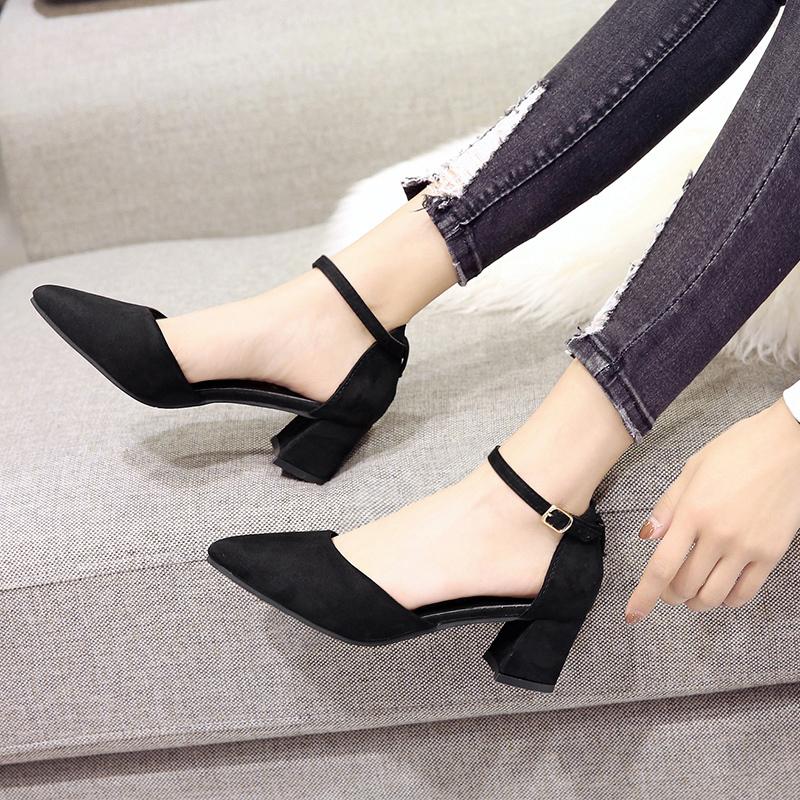 

Sapatos Femininas Women Fashion Grey Buckle Strap Square Heel Shoes Zapatos Mujer Lady Office Career Work Shoes 34 чёрный