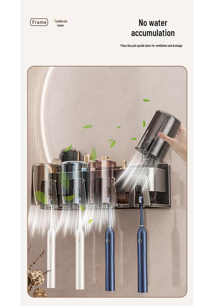 Wall-Mounted Toothbrush Holder and Mouthwash Cup, Punch-Free Space Aluminum Storage Rack