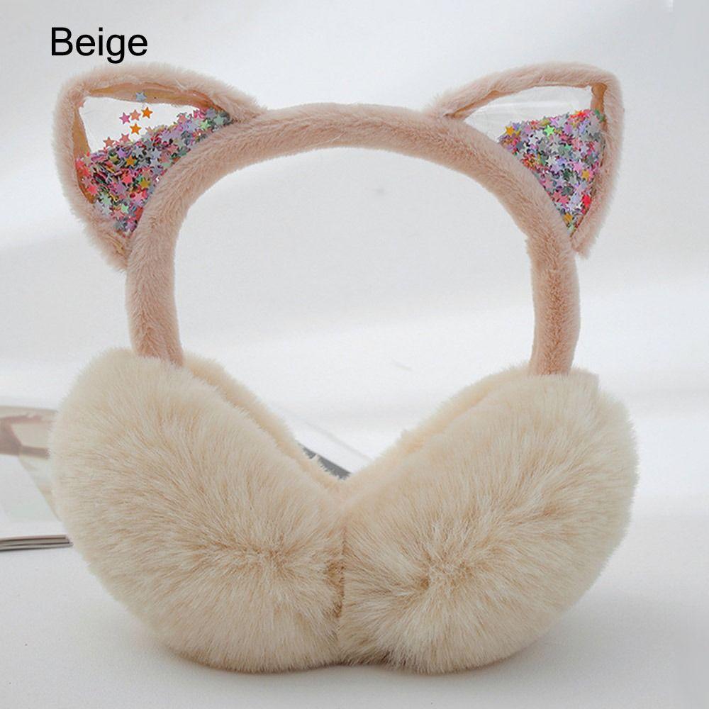 Cute Cat Ear Earmuffs - Foldable Fluffy Winter Ear Warmers For Women & Girls, Snow White