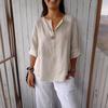 2025 Summer Women's V-neck Cotton Linen Loose Fit T-shirt