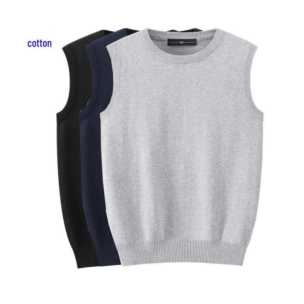 Gilet a Maglia Senza Maniche in Cotone, Girocollo, Lavorazione a Maglia Tinta Unita - Autunno/Inverno