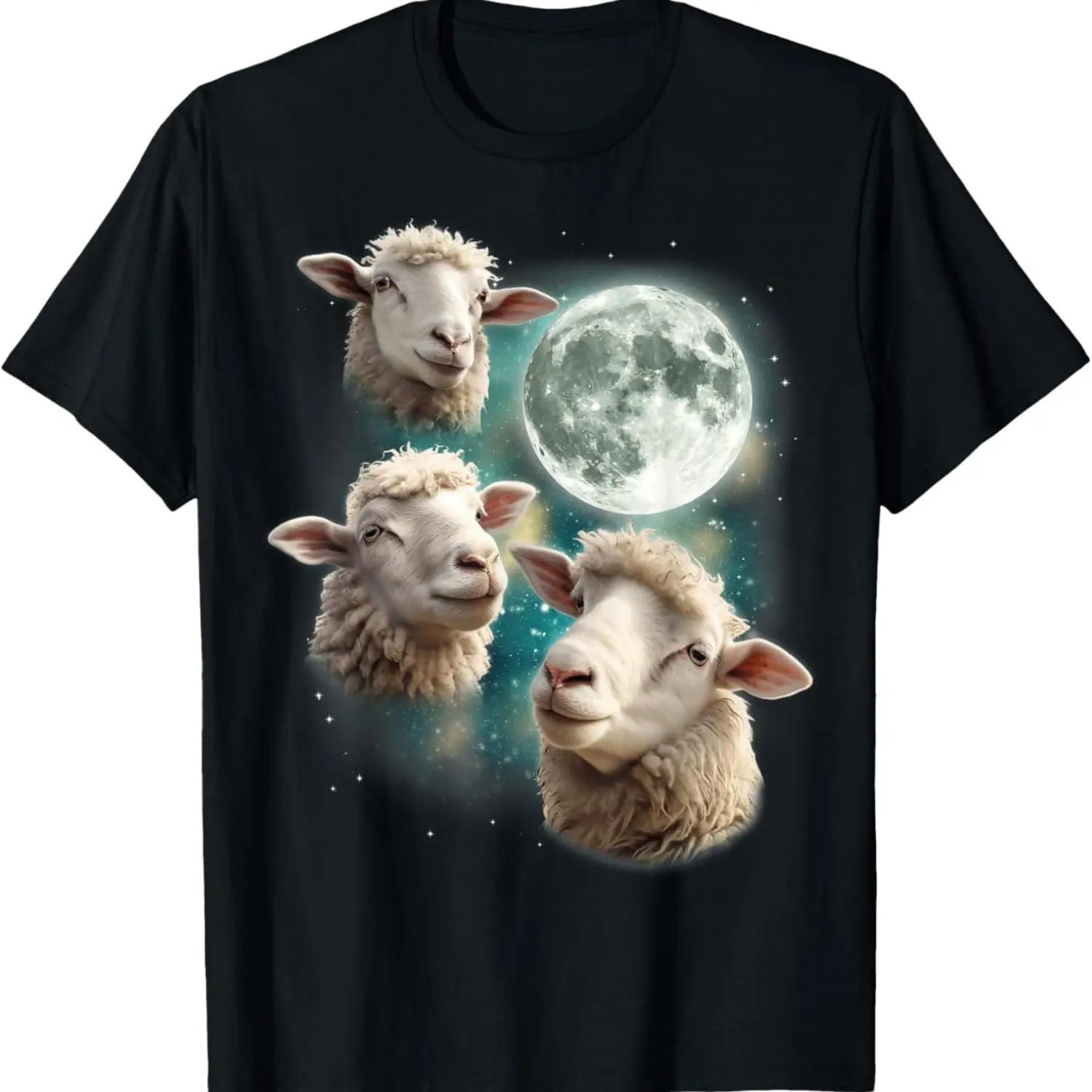 Three Sheep Moon _ Funny Howling Lamb Ewe Wooly Meme T-Shirt S чёрный