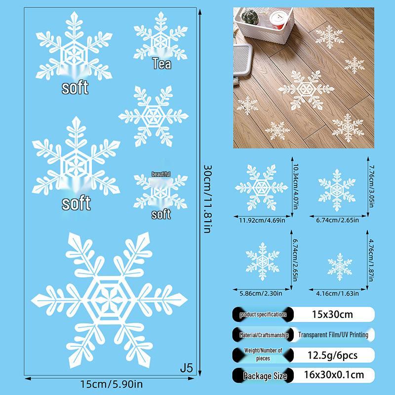 

Самоклеящиеся наклейки-снежинки для стен и пола для рождественского декора 15*30cm * 1 sheet