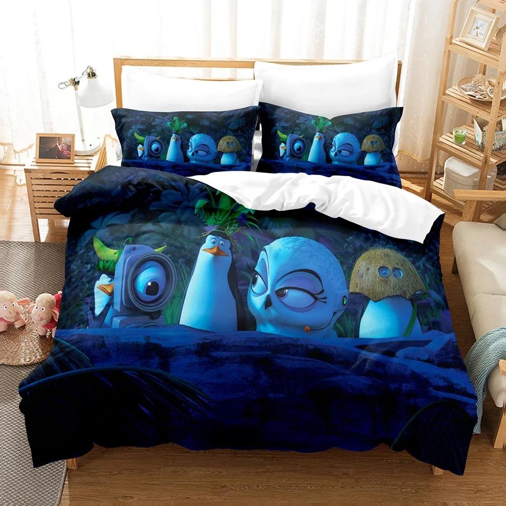 Grosstor Unisex Cartoon Madagascar Penguin 3D New Duvet Cover Pillowcase Bedding Set Adult Girl Bedroom Decoration Children Single Double Large