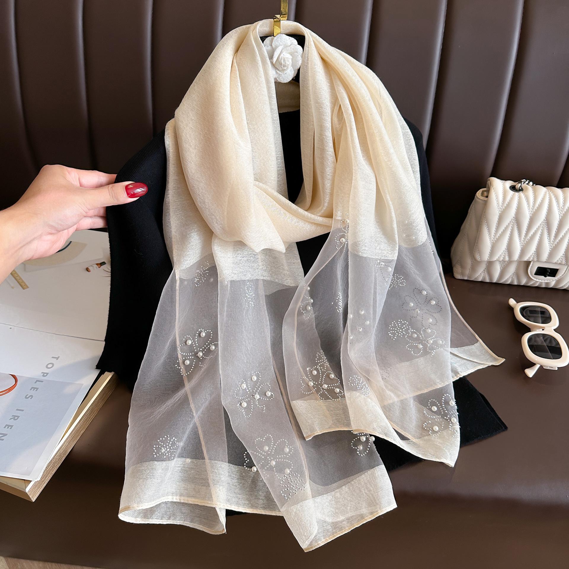 

Элегантный роскошный шелковый шарф со стразами, жемчужный мягкий хиджаб-шали с бабочками, большой блестящий кружевной шарф для женщин
