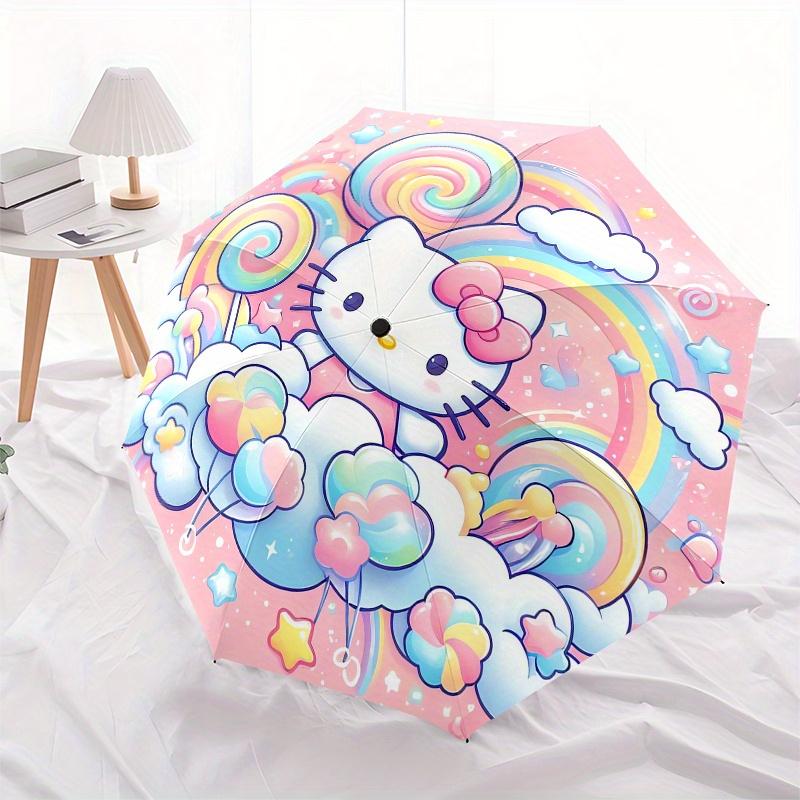 Hello Kitty,Rainbow Fantasy Automatic Umbrella-Foldable, Durable 8-Bone Design, Compact and Stylish, Great for Camping, Halloween, Christmas