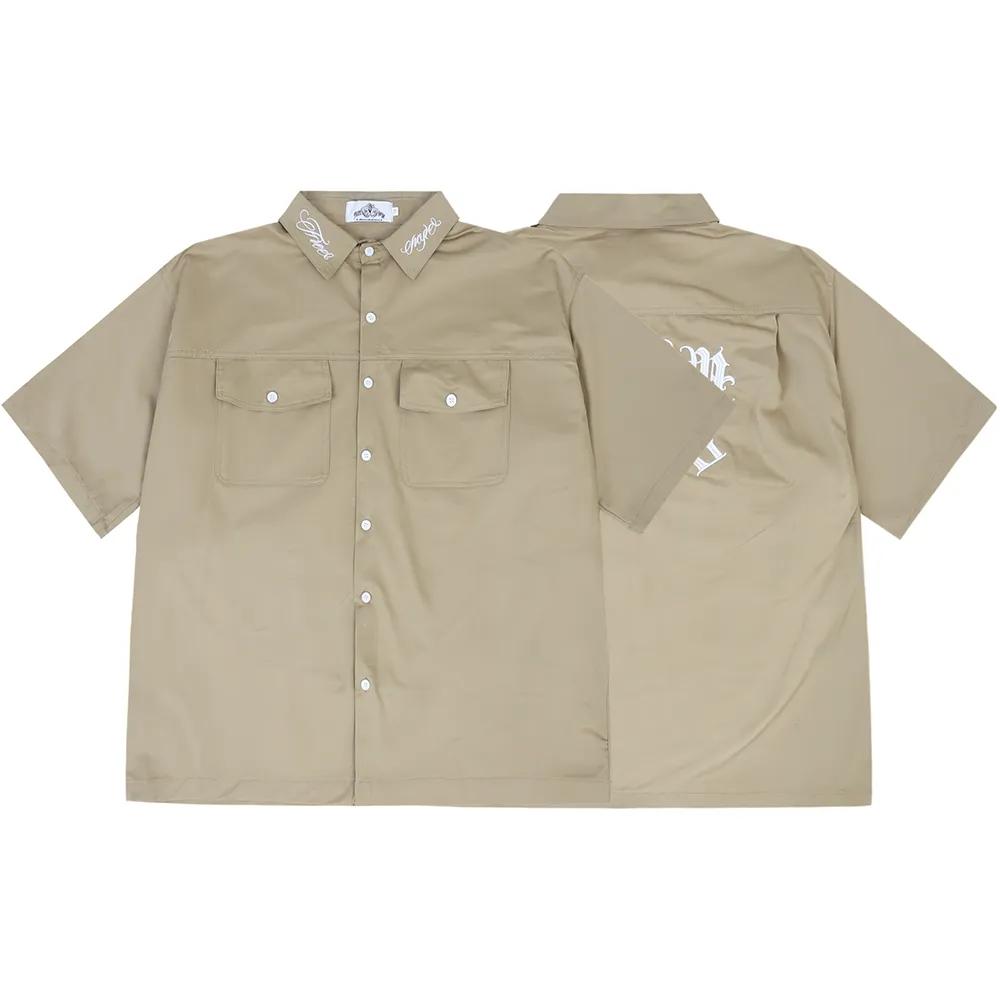 STREETRICH Harajuku Lapel Letter Print Short Sleeve Casual Summer Shirts Retro Hip Hop Baggy Unisex Clothing Oversized Loose Tops