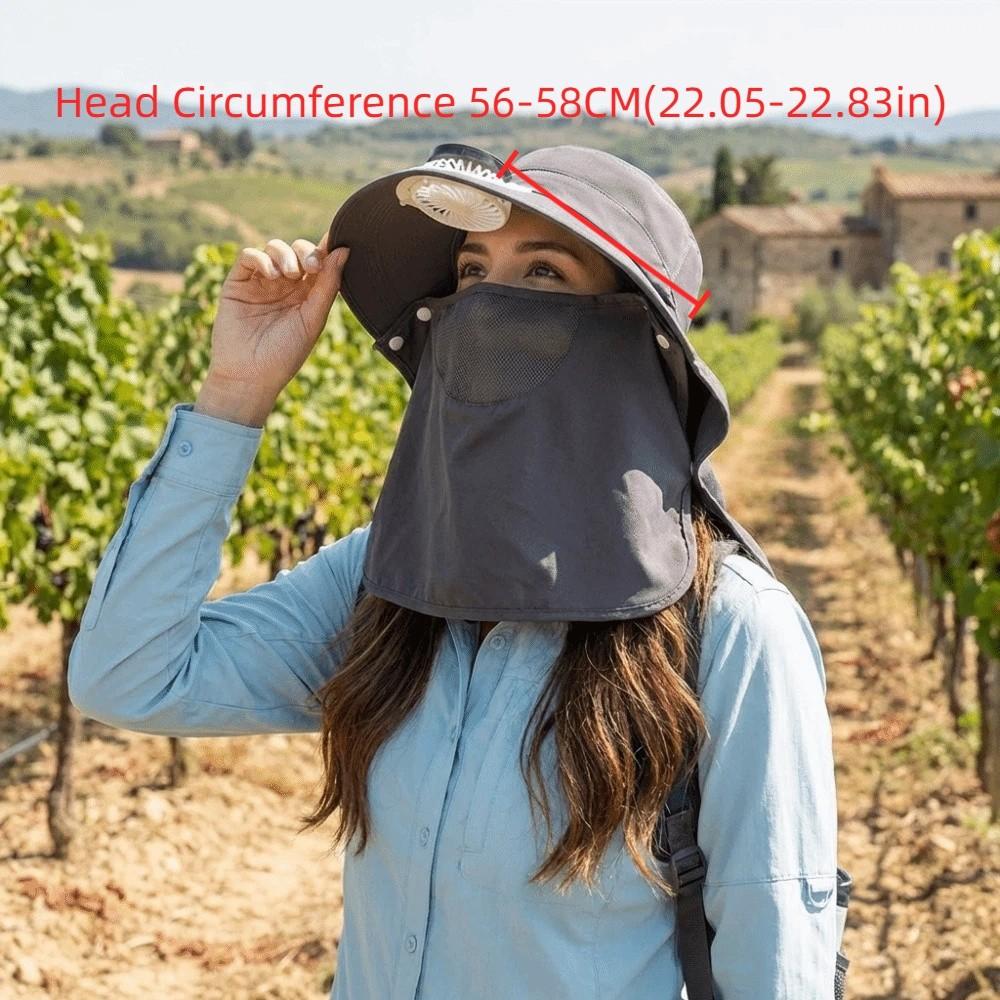 Verstellbarer Solarbetriebener Ventilator Hut Großer Schirm Gesichtsabdeckung UV-Schutz Hut Integrierter Schulterumhang Fischerhut Sonnenschutz
