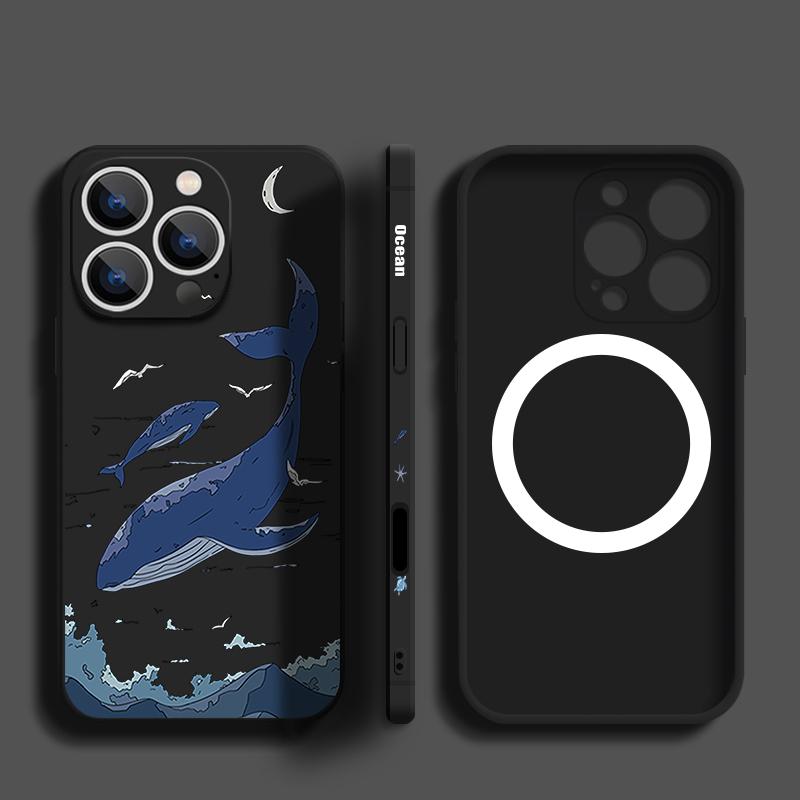 

Мягкий чехол из ТПУ с принтом кита для iPhone 16E 16 15 14 13 12 Pro Max 11, магнитный для Magsafe, беспроводная зарядка, силиконовая крышка для телефона iPhone 15