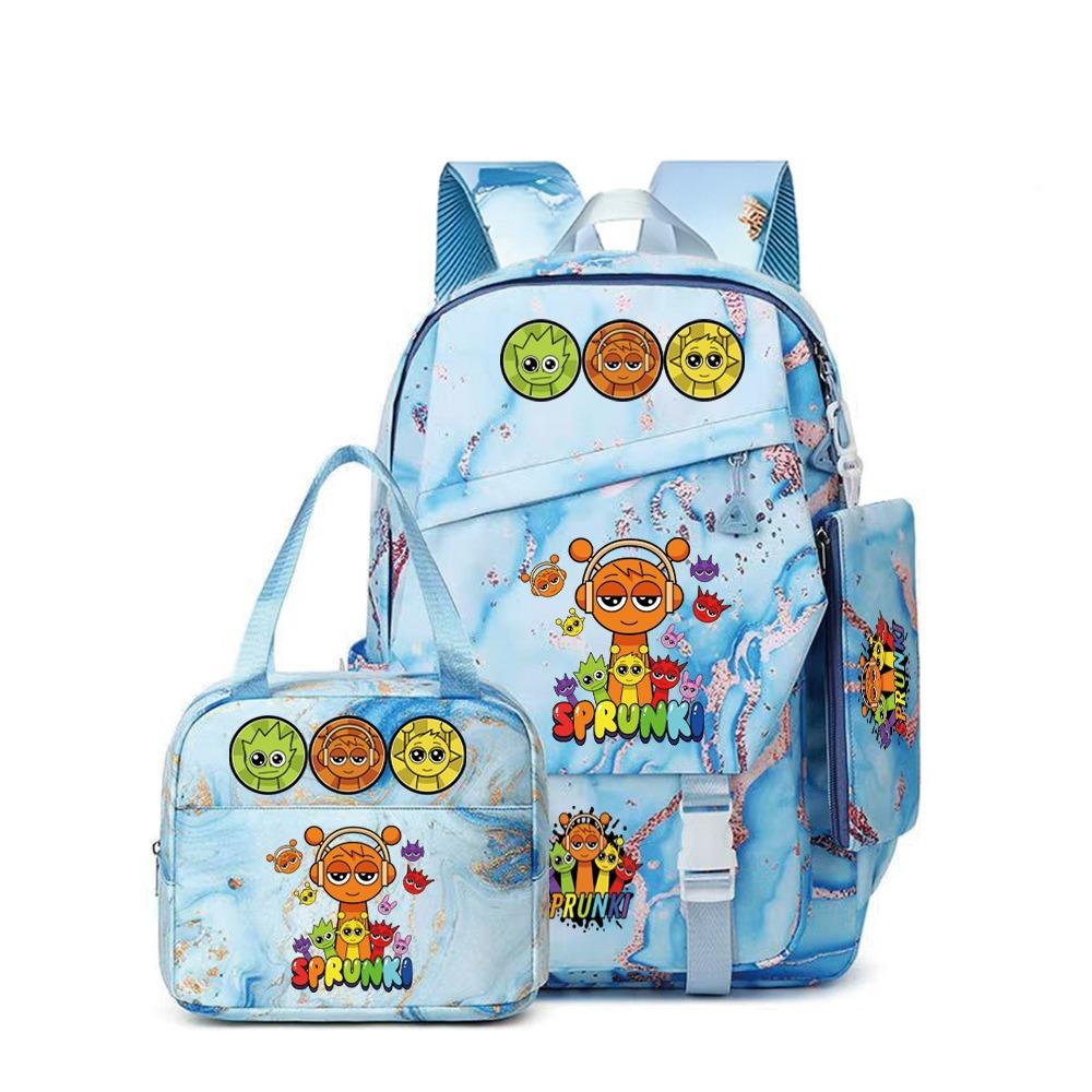 Rhythm Box Sprunki Cartoon Backpack Campus Male and Female Versatile Student Large Capacity School Bag Three-piece Set L
