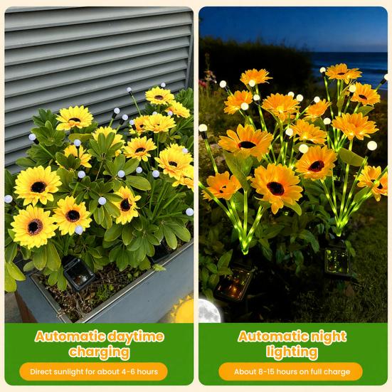 Solar Sunflower Garden Light, Waterproof Outdoor Lawn Lamp with Firefly LED Lights, Automatic On/Off Solar Powered Landscape Lamp Patio Walkway