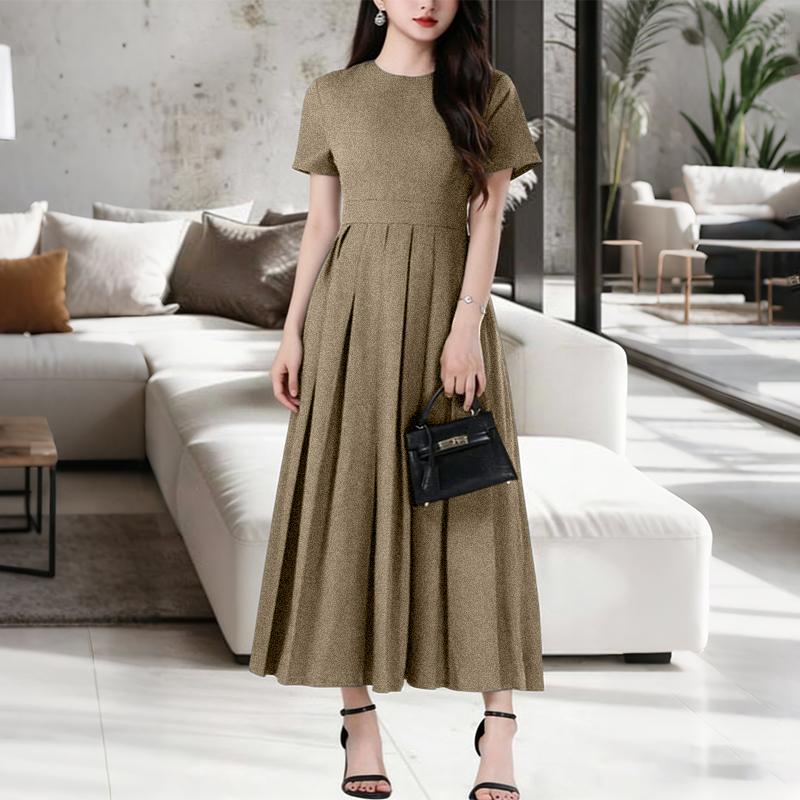 ZANZEA Damen Lässig Rundhals Sommer Kurzarm Elegantes Kleid