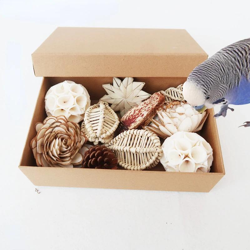 30pcs Lovebirds Parrot Budgies Cage Toy Rattan Climbing Natural Wood Molar Grinding Toy for Parakeets Cockatiel Bird Accessories