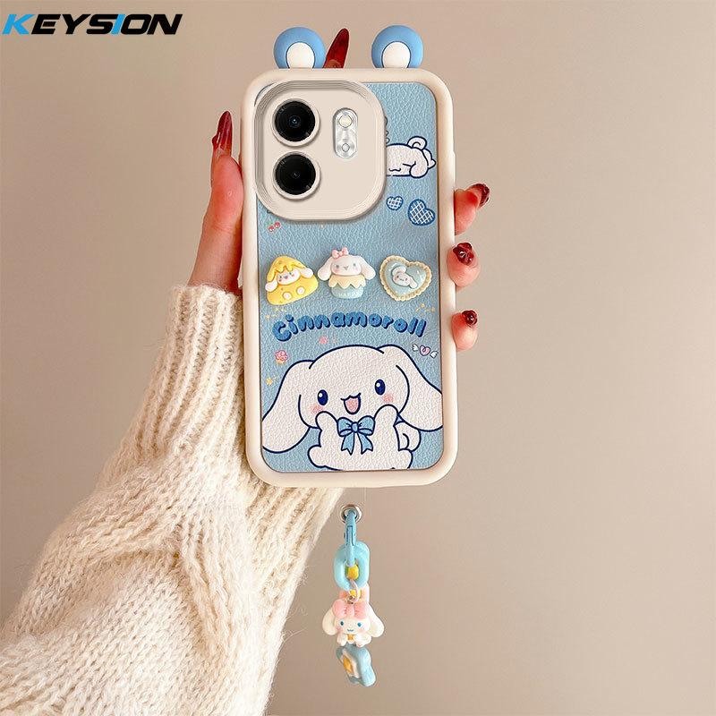 KEYSION Cute Ear 3D Cartoon Case for Infinix Hot 50i with Bracelet Soft Silicone Shockproof Phone Cover for Infinix Smart 9 HD