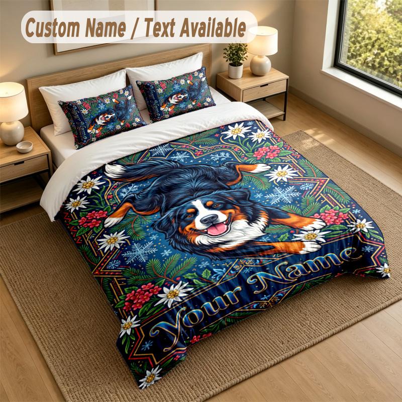 Dog Theme Personalized 3Pcs Bedding Set Custom Text & Name 1 Sheet 2 Pillowcases Household Bedding 1pc