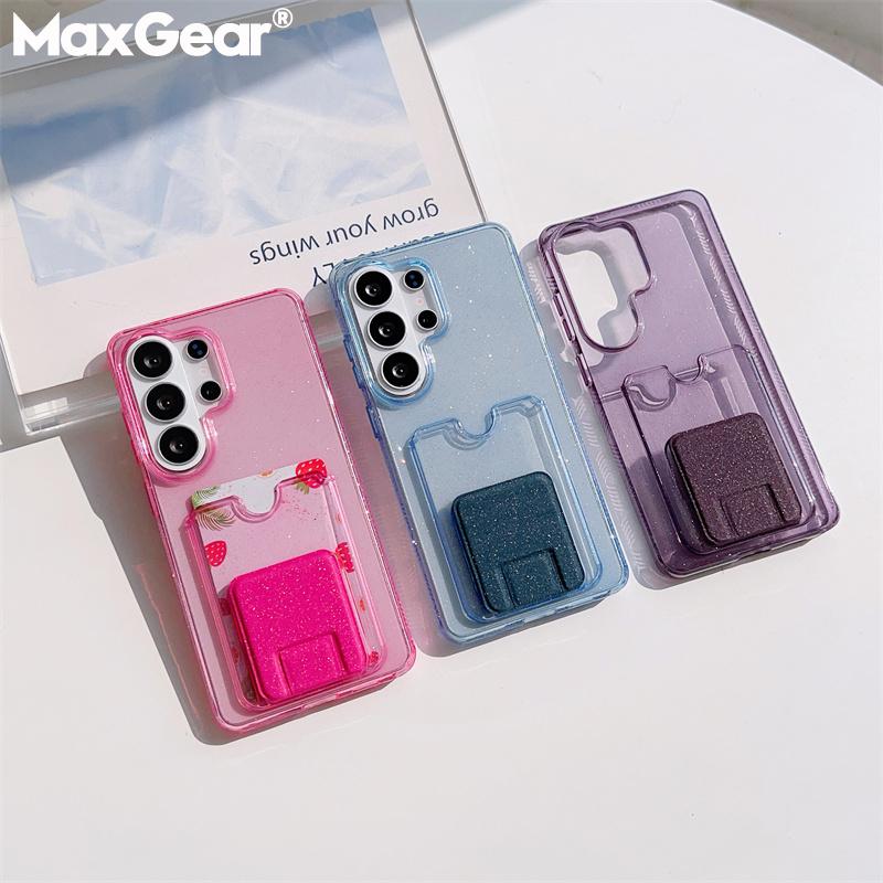 Transparent Glitter Bling Card Holder Wallet Phone Case For Samsung Galaxy S26 S25 S24 S23 Ultra Plus Soft TPU Shockproof Cover