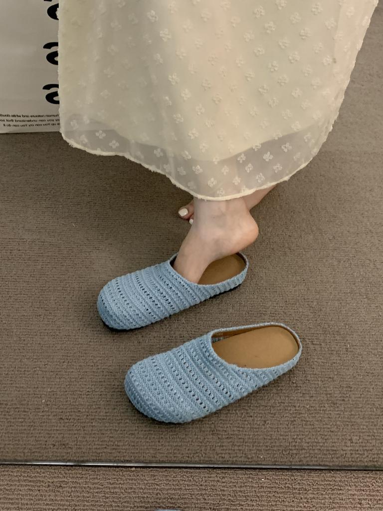 Woven bag head slippers women's summer wear beach soft bottom lazy high value flat bottom Muller cool slippers
