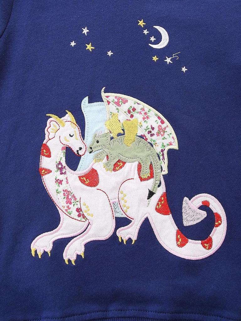 New Autumn Girls' Dinosaur Patch Sweatshirt - Cute European & American Style Pullover for Kids