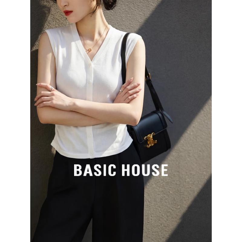 

Базовый женский вязаный кардиган Basic House без рукавов с V-образным вырезом из 100% тенсела S